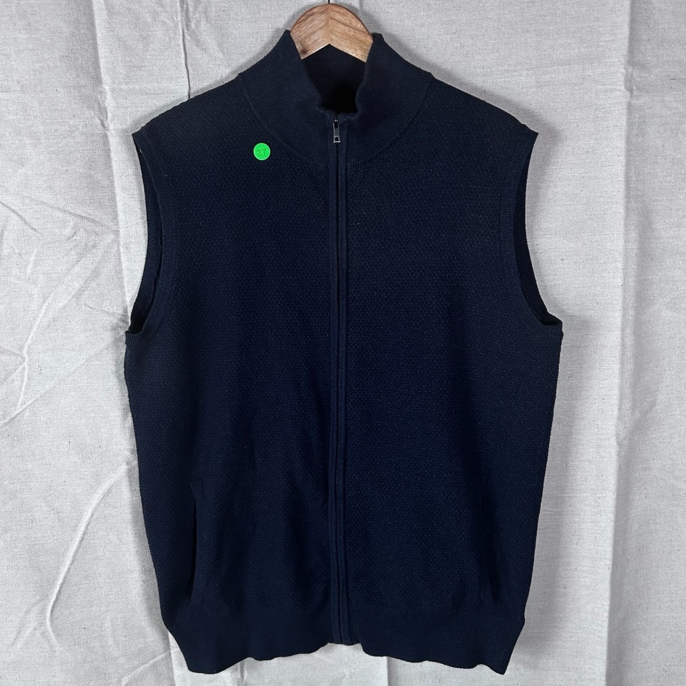 Harrison Davis Mens Full Zip Knit‎ Sweater Vest Navy Blue Size Large RN 75343